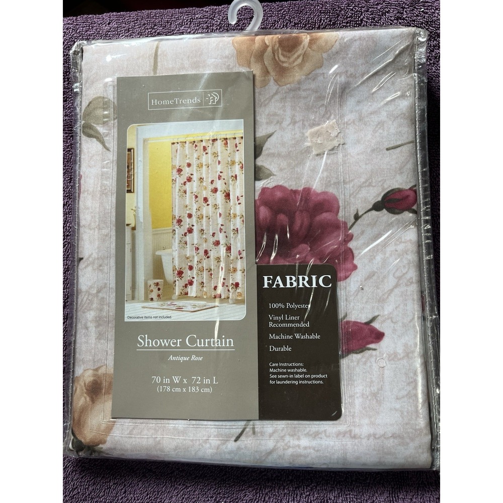 VTG Home Trends Fabric Shower‎ Curtain Antique Rose Pattern Machine Washable NEW